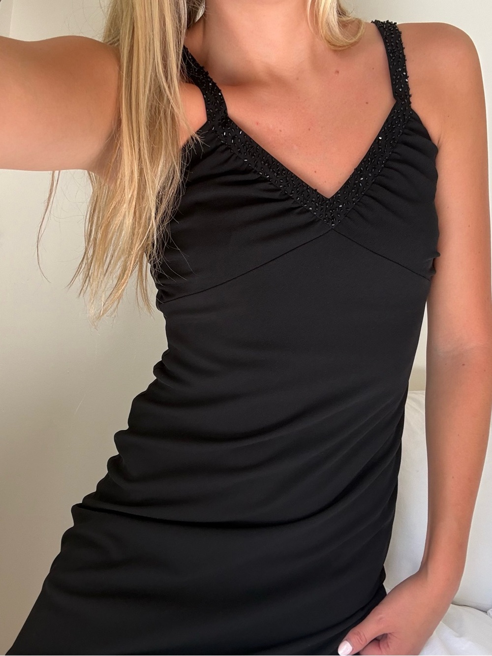 vintage Black Beaded V-Neck dress
